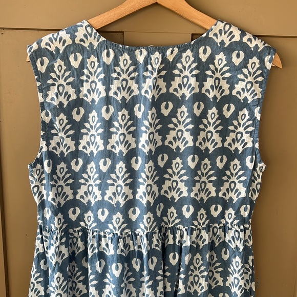 Giardino D”oriente Blue White Cotton Summer Midi Dress Geometric Large - Picture 6 of 8